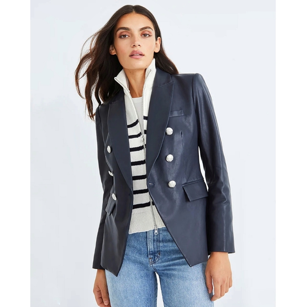 Veronica Beard Miller Lamb Leather Dickey Jacket Blazer